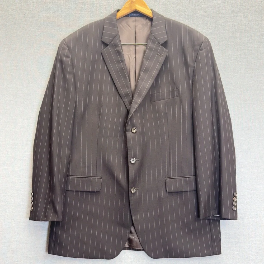 Ralph Lauren Brown Wool‎ Pinstripe Blazer Suit Jacket Classic Fit Sz 48L Read